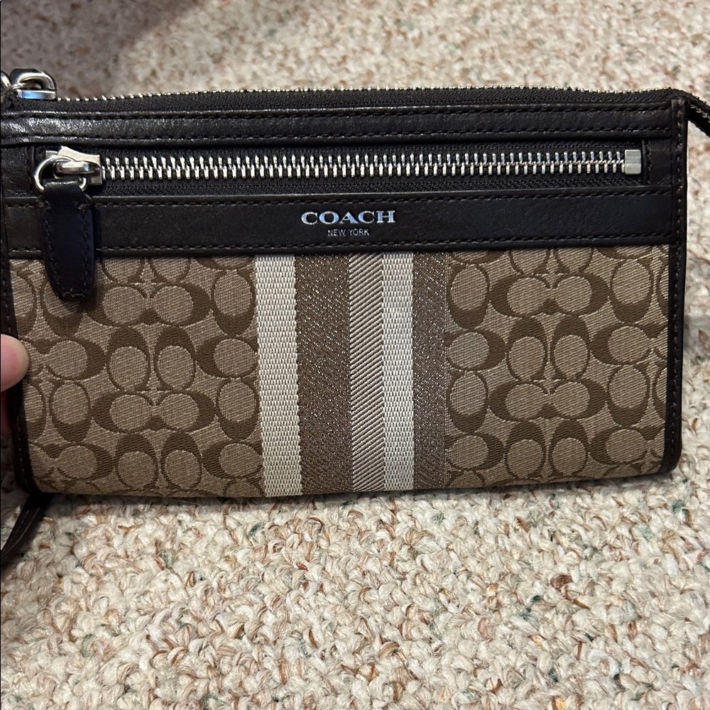Coach Signature Brown and Black Wristlet
